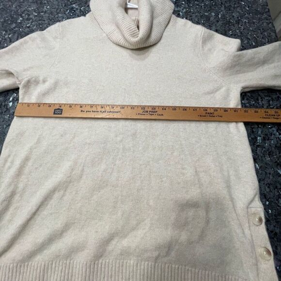 LOFT Beige Cowl Neck Sweater Size XL Merino Wool Blend Side Button Pullover - Picture 6 of 7